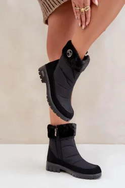 Sale Boto Damskie Modne Ocieplane Śniegowce Progress PROGJ-21-13 Czarne