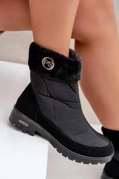 Sale Boto Damskie Modne Ocieplane Śniegowce Progress PROGJ-21-13 Czarne