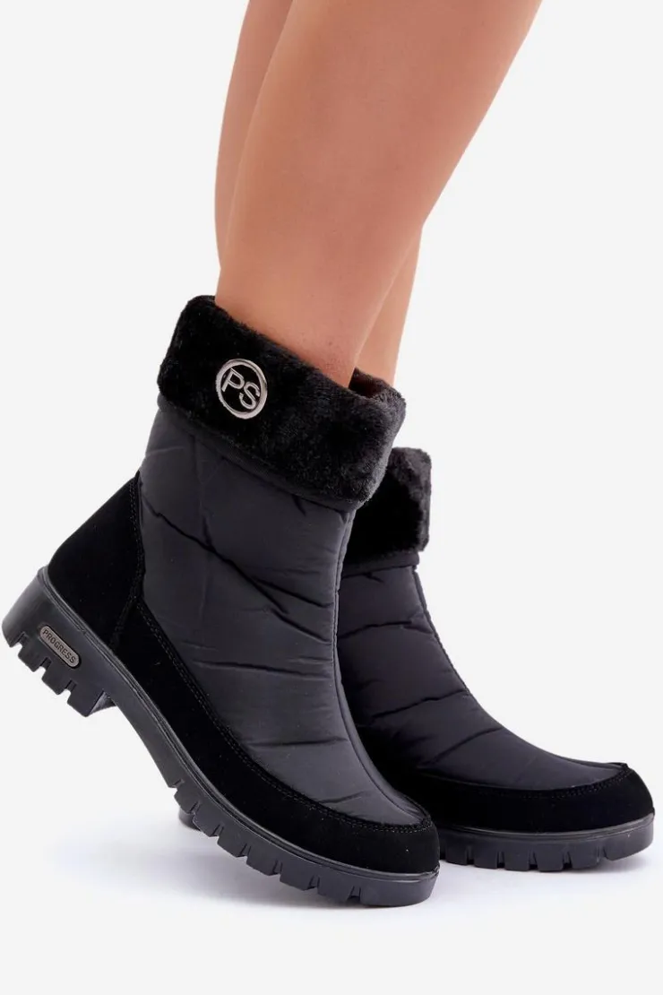 Sale Boto Damskie Modne Ocieplane Śniegowce Progress PROGJ-21-13 Czarne
