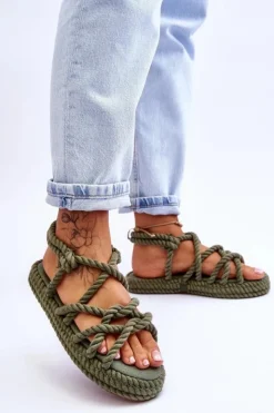 Boto Sandały Płaskie*Damskie Modne Plecione Sandały Zielone Tiffanie