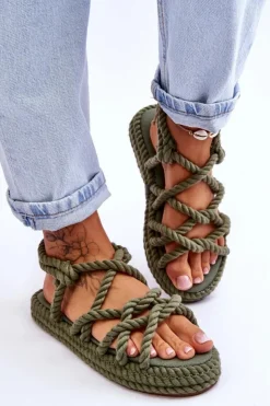 Boto Sandały Płaskie*Damskie Modne Plecione Sandały Zielone Tiffanie