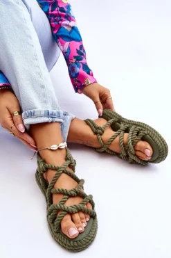 Boto Sandały Płaskie*Damskie Modne Plecione Sandały Zielone Tiffanie