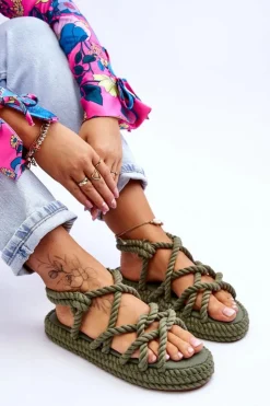 Boto Sandały Płaskie*Damskie Modne Plecione Sandały Zielone Tiffanie