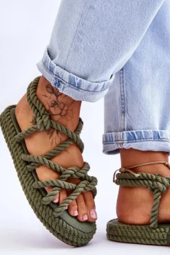 Boto Sandały Płaskie*Damskie Modne Plecione Sandały Zielone Tiffanie