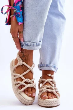 Hot Boto Damskie Modne Plecione Sandały Jasnobeżowe Tiffanie