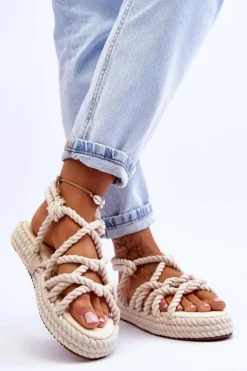 Hot Boto Damskie Modne Plecione Sandały Jasnobeżowe Tiffanie