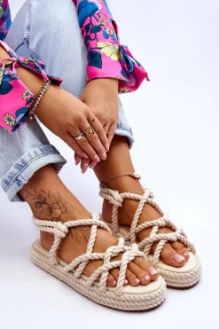 Hot Boto Damskie Modne Plecione Sandały Jasnobeżowe Tiffanie