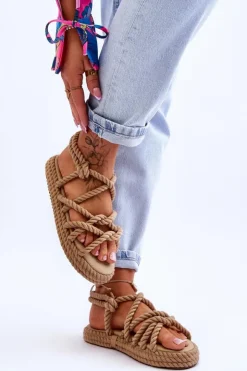 Damskie Boto Damskie Modne Plecione Sandały Beżowe Tiffanie