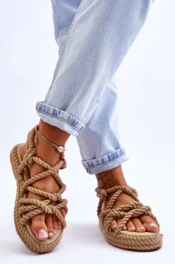 Damskie Boto Damskie Modne Plecione Sandały Beżowe Tiffanie