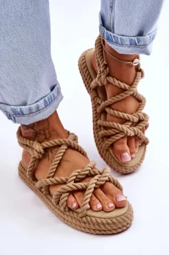 Damskie Boto Damskie Modne Plecione Sandały Beżowe Tiffanie