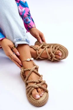 Damskie Boto Damskie Modne Plecione Sandały Beżowe Tiffanie