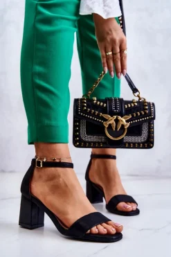 Clearance Buty damskie Vinceza Damskie Modne Sandały Na Słupku Czarne Lucida