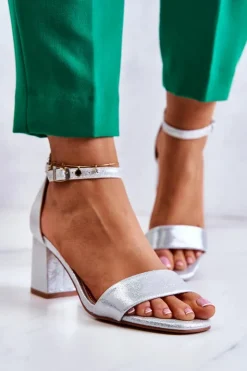 Buty damskie Vinceza Sandały Na Obcasie*Damskie Modne Sandały Na Słupku Srebrne Lucida