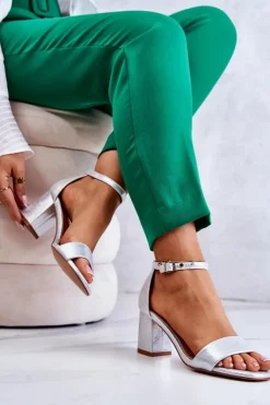 Buty damskie Vinceza Sandały Na Obcasie*Damskie Modne Sandały Na Słupku Srebrne Lucida