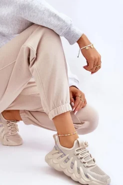 Online Boto Damskie Modne Skarpetkowe Sneakersy Beżowe Daxo