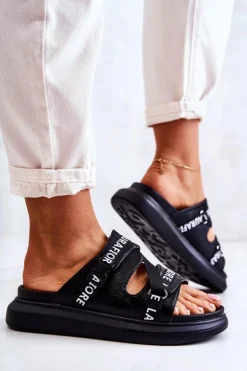 Boto Klapki Damskie Klasyczne*Damskie Modne Skórzane Klapki La.Fi Czarne Menifis