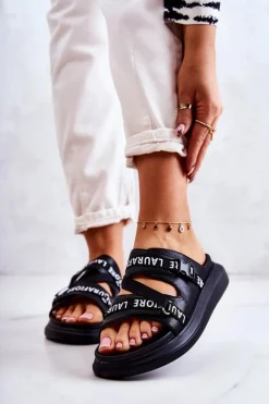 Boto Klapki Damskie Klasyczne*Damskie Modne Skórzane Klapki La.Fi Czarne Menifis