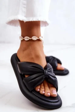 Damskie buty S.Barski Klapki Damskie Klasyczne*Damskie Modne Skórzane Klapki Czarne Savirra Czarny