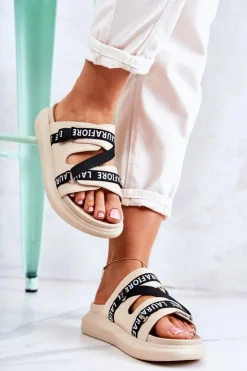 Boto Klapki Damskie Klasyczne*Damskie Modne Skórzane Klapki La.Fi Beżowe Menifis