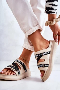 Boto Klapki Damskie Klasyczne*Damskie Modne Skórzane Klapki La.Fi Beżowe Menifis