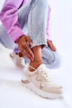 Boto Damskie Modne Sneakersy Jasnobeżowe Allie