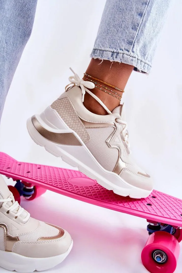 Boto Damskie Modne Sneakersy Jasnobeżowe Allie