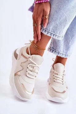 Boto Damskie Modne Sneakersy Jasnobeżowe Allie