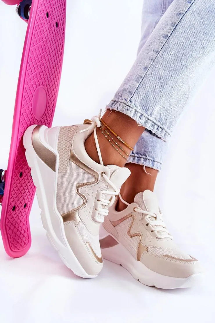 Boto Damskie Modne Sneakersy Jasnobeżowe Allie