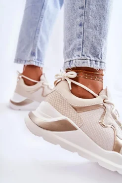 Boto Damskie Modne Sneakersy Jasnobeżowe Allie