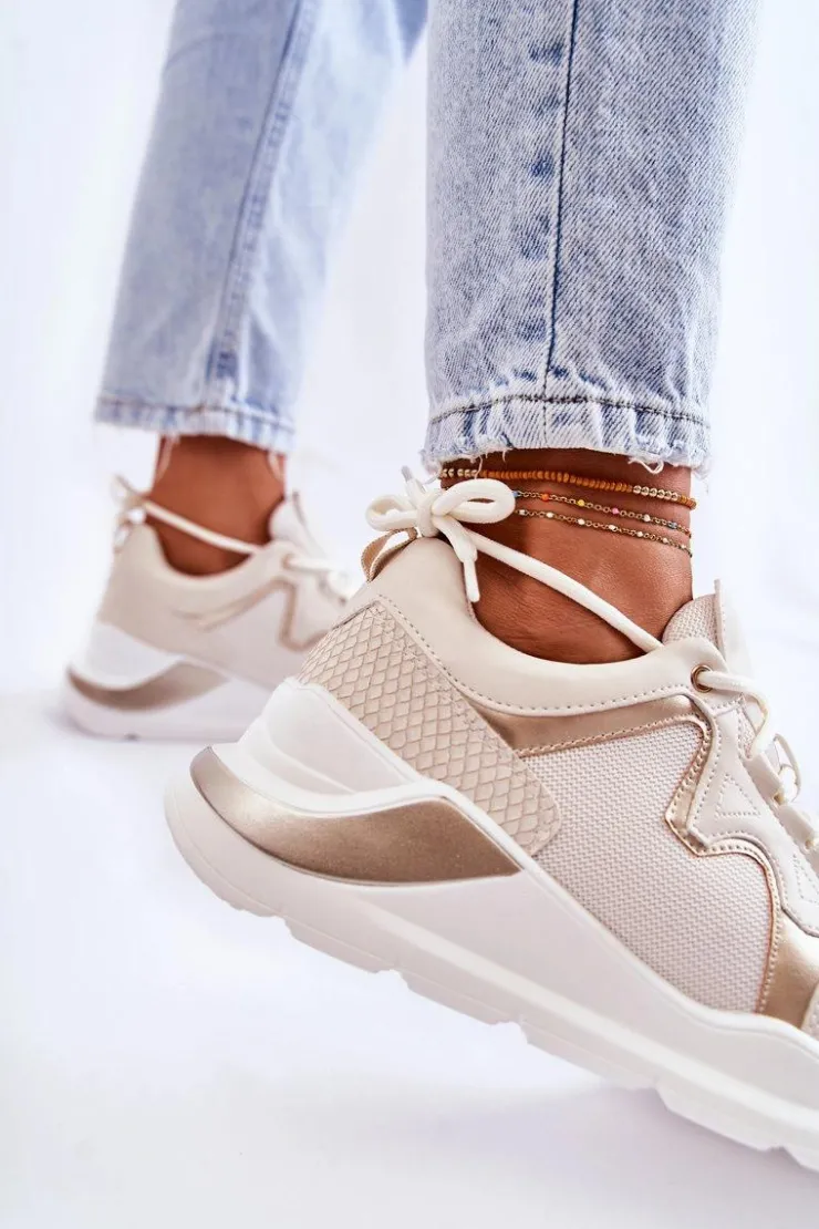 Boto Damskie Modne Sneakersy Jasnobeżowe Allie