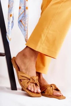 Boto Klapki Damskie Klasyczne*Damskie Modne Zamszowe Klapki Camel Lorrie