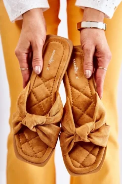 Boto Klapki Damskie Klasyczne*Damskie Modne Zamszowe Klapki Camel Lorrie