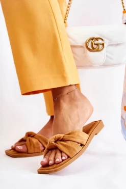 Boto Klapki Damskie Klasyczne*Damskie Modne Zamszowe Klapki Camel Lorrie