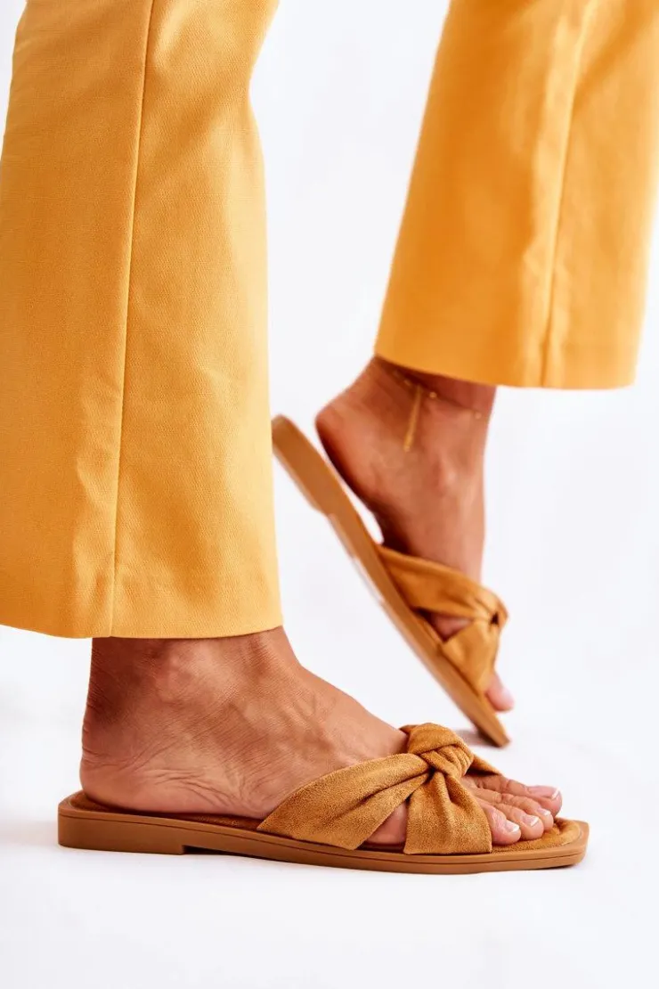 Boto Klapki Damskie Klasyczne*Damskie Modne Zamszowe Klapki Camel Lorrie