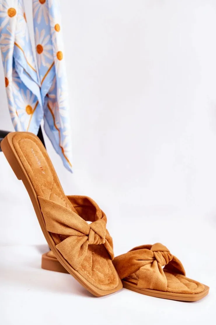 Boto Klapki Damskie Klasyczne*Damskie Modne Zamszowe Klapki Camel Lorrie