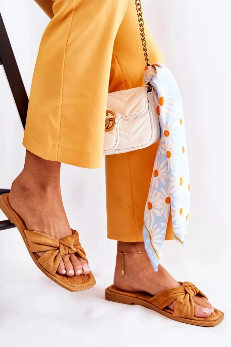 Boto Klapki Damskie Klasyczne*Damskie Modne Zamszowe Klapki Camel Lorrie