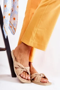 Boto Klapki Damskie Klasyczne*Damskie Modne Zamszowe Klapki Beżowe Lorrie