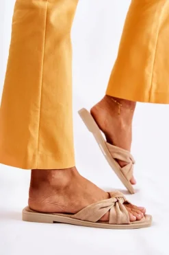 Boto Klapki Damskie Klasyczne*Damskie Modne Zamszowe Klapki Beżowe Lorrie