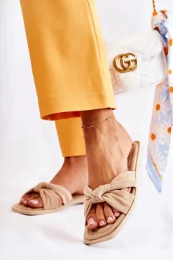 Boto Klapki Damskie Klasyczne*Damskie Modne Zamszowe Klapki Beżowe Lorrie