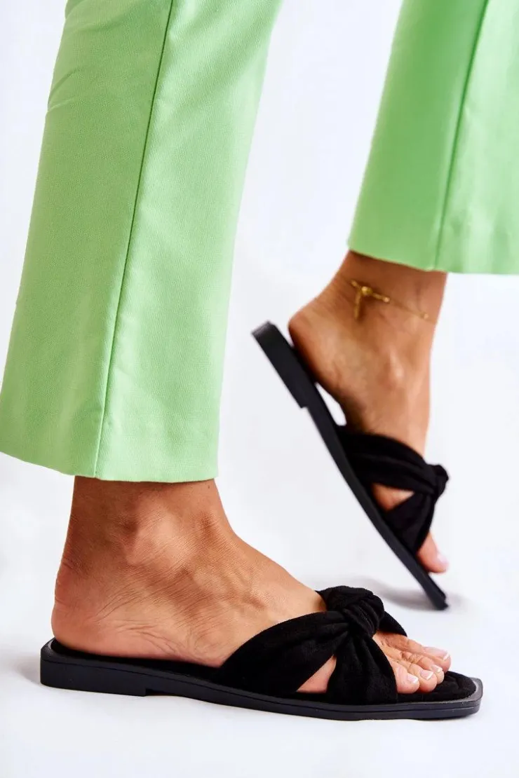 Boto Damskie Modne Zamszowe Klapki Czarne Lorrie