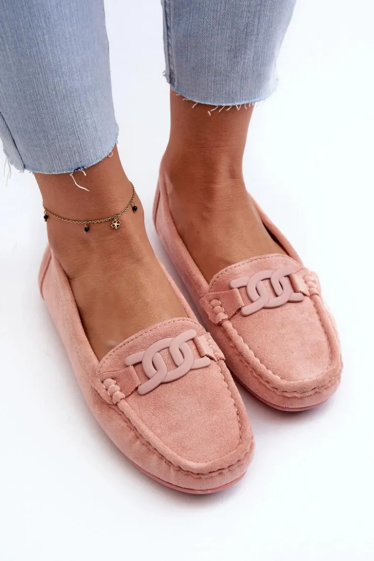 Hot Boto Damskie Modne Zamszowe Mokasyny Jasnoróżowe Rabell