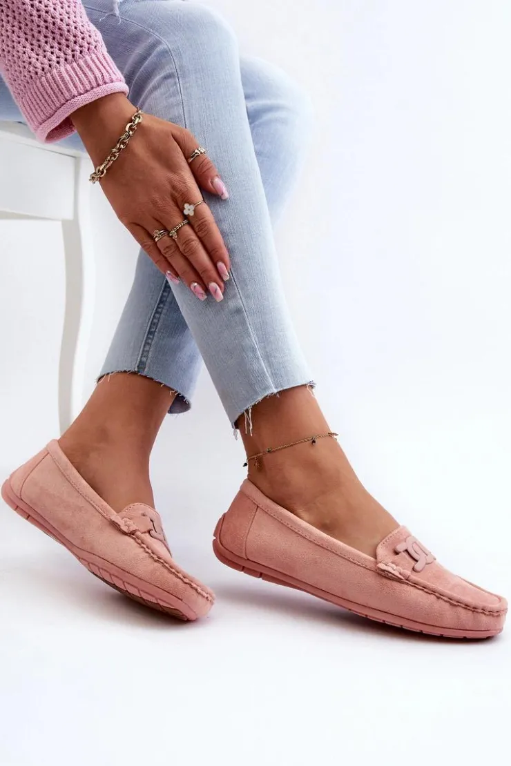 Hot Boto Damskie Modne Zamszowe Mokasyny Jasnoróżowe Rabell