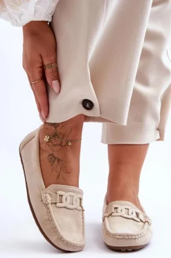 Damskie Boto Damskie Modne Zamszowe Mokasyny Beżowe Rabell