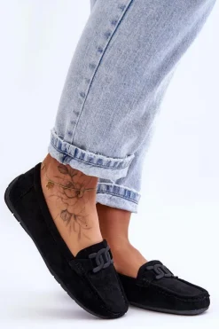 Damskie Boto Damskie Modne Zamszowe Mokasyny Czarne Rabell