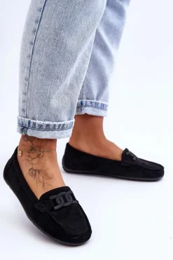 Damskie Boto Damskie Modne Zamszowe Mokasyny Czarne Rabell