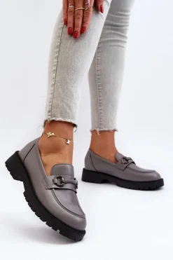 Buty damskie Vinceza Loafersy Damskie|Mokasyny Damskie Skórzane*Damskie Mokasyny Eko Skórzane Szare Ledda