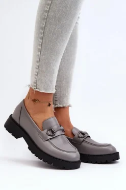 Buty damskie Vinceza Loafersy Damskie|Mokasyny Damskie Skórzane*Damskie Mokasyny Eko Skórzane Szare Ledda