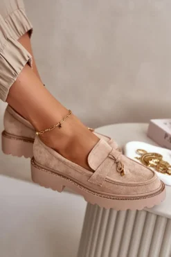 Boto Mokasyny Na Platformie|Mokasyny Damskie Zamszowe*Damskie Mokasyny Eko Zamszowe Ze Zdobieniem Beżowe Verindalle