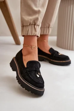 Sale Boto Damskie Mokasyny Eko Zamszowe Ze Zdobieniem Czarne Verindalle