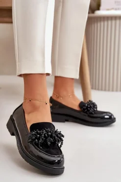 Online Damskie buty S.Barski Damskie Mokasyny Lakierowane S.Barski HY42-369 Czarne